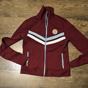 Y2k Hollister Maroon Varsity Track Jacket Chevron Stripe Junior Large Peace 2000